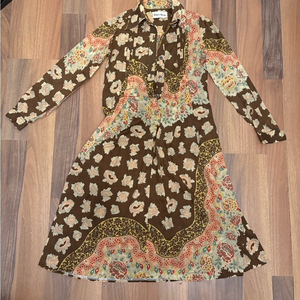 Albert Nipon Brown Floral Long Sleeve Dress